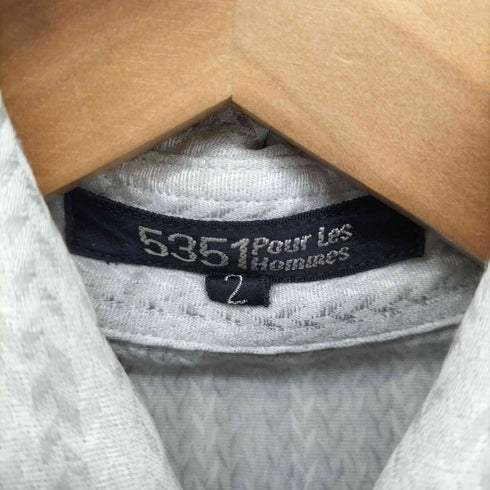 ゴーサンゴーイチプールオム 5351 POUR LES HOMMES ヘリンボーン ロングポイント スナップボタン 半袖シャツ メンズ 2