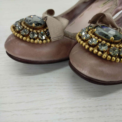ミュウミュウ miu miu パンプス ビジュー ピンヒール レザー リボン レディース JPN:23.5