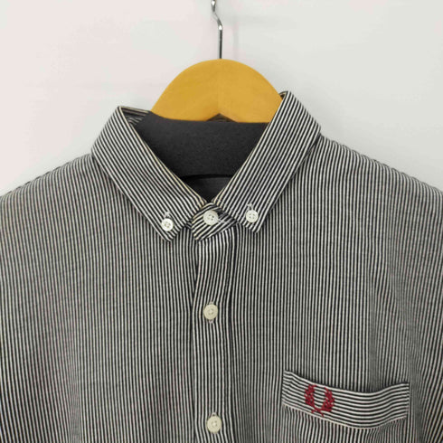 フレッドペリー FRED PERRY BD ストライプS/S シャツ スモールロゴ刺繍 メンズ import:L