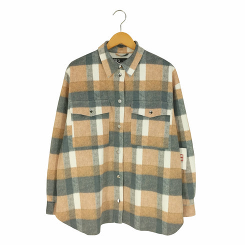 ザラ ZARA チェックオンチェック スナップボタン ポリシャツ レディース import:L