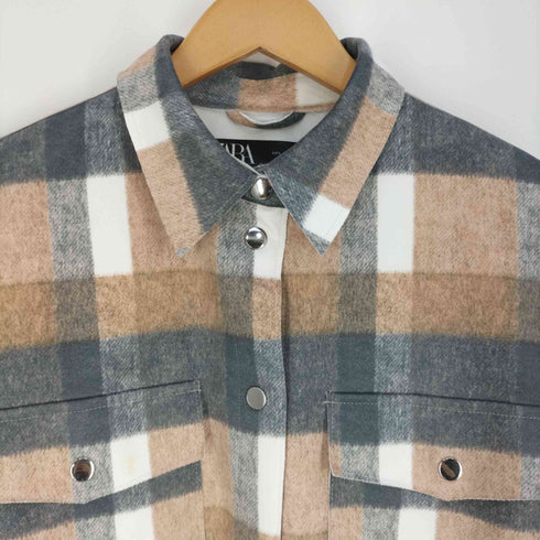ザラ ZARA チェックオンチェック スナップボタン ポリシャツ レディース import:L