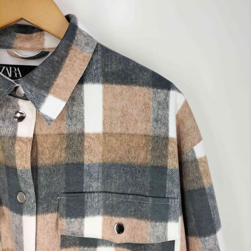 ザラ ZARA チェックオンチェック スナップボタン ポリシャツ レディース import:L