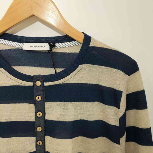 ハマキホ HAMAKI-HO ヘンリーネックボーダーニット メンズ L