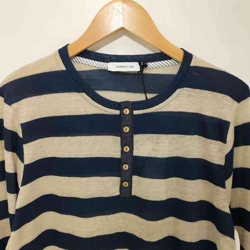 ハマキホ HAMAKI-HO ヘンリーネックボーダーニット メンズ L