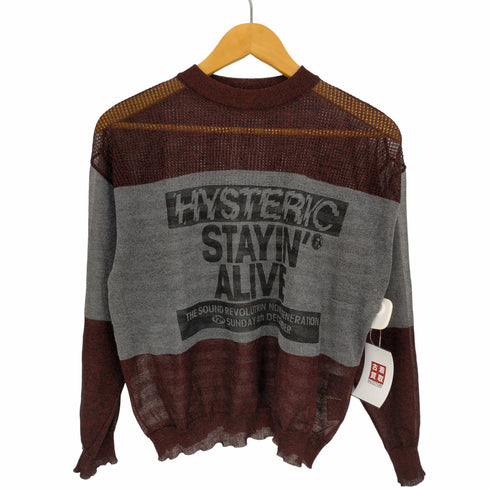 ヒステリックグラマー HYSTERIC GLAMOUR STAYIN ALIVE プリント プルオーバー シアー サマーニット レディース free