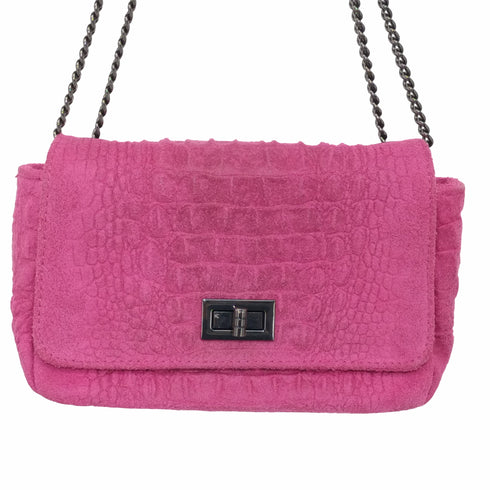 BORSE IN PELLE Genuine Leather Chain Shoulder Crossbody Clutch Bag 型押し ショルダーバッグ レディース