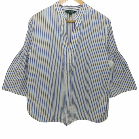 ローレンラルフローレン LAUREN RALPH LAUREN ストライプ柄 ケープスリーブ スキッパーシャツブラウス レディース import:S