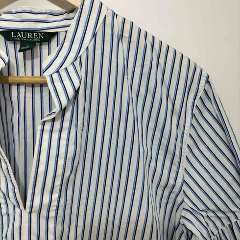 ローレンラルフローレン LAUREN RALPH LAUREN ストライプ柄 ケープスリーブ スキッパーシャツブラウス レディース import:S