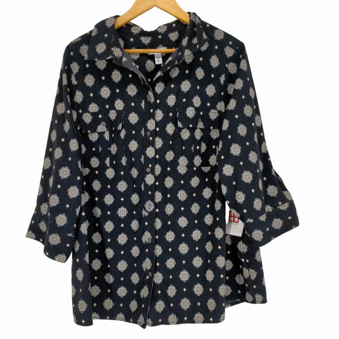 クラフトアンドバロー Croft&Barrow 総柄2P S/S シャツ レディース 2X