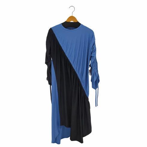 ザラ ZARA BLACK AND BLUE RIBBED DRESS WITH RUCHING レディース JPN:L