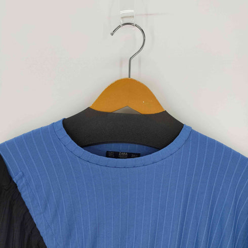ザラ ZARA BLACK AND BLUE RIBBED DRESS WITH RUCHING レディース JPN:L