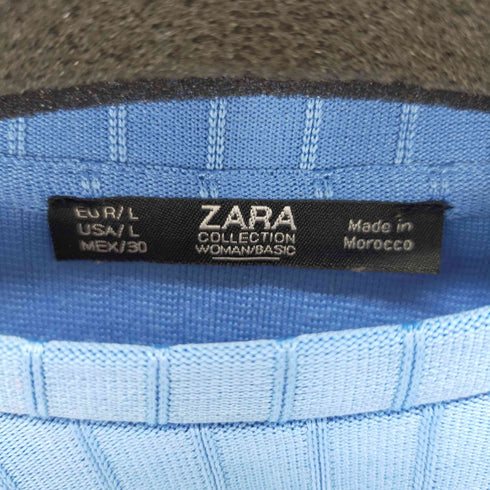 ザラ ZARA BLACK AND BLUE RIBBED DRESS WITH RUCHING レディース JPN:L