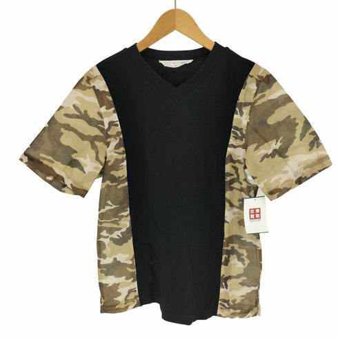 コムデギャルソンシャツ COMME des GARCONS SHIRT フランス製 メッシュ切替 カモ柄 Vネック S/S Tシャツ メンズ JPN:S