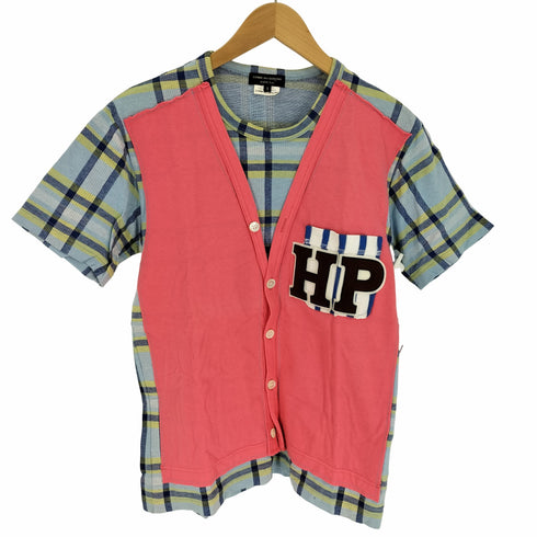 コムデギャルソンオムプリュス COMME des GARCONS HOMME PLUS AD2009 ロゴワッペン ドッキング チェック S/S Tシャツ メンズ JPN:S