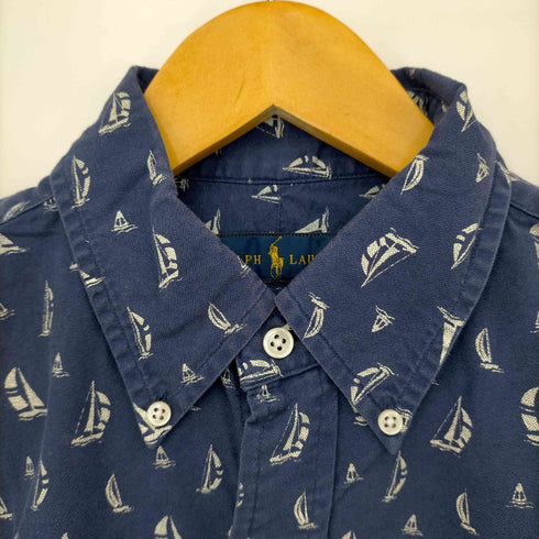 ラルフローレン RALPH LAUREN ヨット柄 コットン B.D S/Sシャツ メンズ import:S