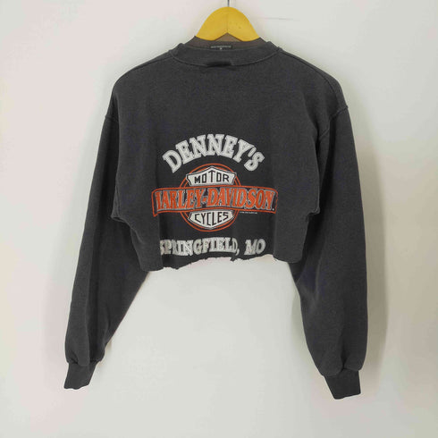 ハーレーダヴィットソン HARLEY DAVIDSON 80-90S USA製 両面プリントクロップドスウェット ©1989 HOLOUBEK.INC フレイム 鷲 レディース JPN:M
