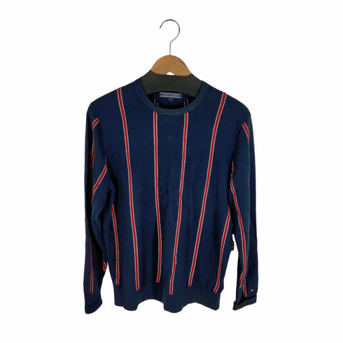 トミーヒルフィガー TOMMY HILFIGER ストライプ柄 クルーネック コットンニット メンズ JPN:M