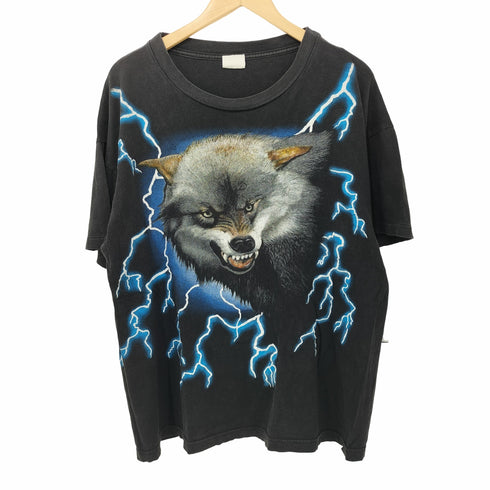 AMERICAN THUNDER 90S WOLF サンダー 両面プリント クルーネックTシャツ メンズ