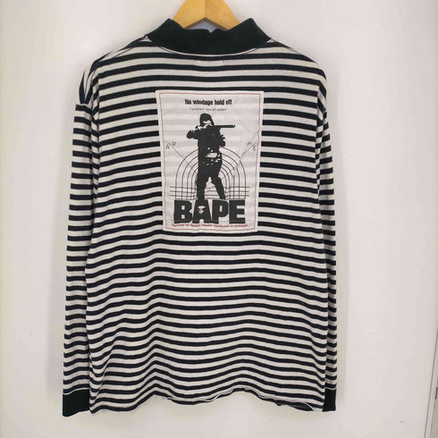 アベイシングエイプ A BATHING APE ボーダーモックネック ロングスリーブTシャツ ロンT メンズ import:XL