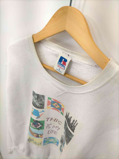 ラッセルアスレチック RUSSELL ATHLETIC 90S MADE IN MEXICO フロントプリントVガゼットクルーネックスウェット レディース import:L