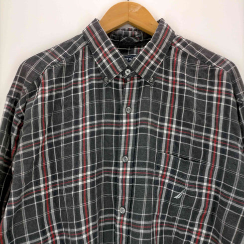 ノーティカ NAUTICA 90s 香港製 ポケットワンポイントロゴ刺繍チェックシャツ メンズ import:XL