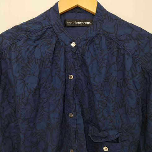 メルシーボークー mercibeaucoup 刺繍デザインドルマンスリーブバンドカラーシャツ レディース JPN:1