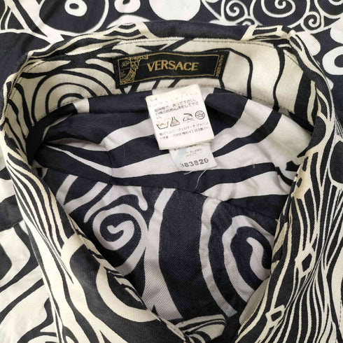 ヴェルサーチ VERSACE ドナテラ期 総柄 L/S オープンカラー シルク シャツ メンズ