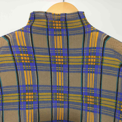 T. ISSEY MIYAKE PLEATS 90-2000s タータンチェック ワッフルプリーツ ボトルネック カットソー レディース JPN:3