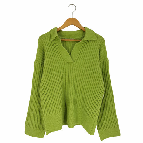 ザラ ZARA スキッパー リブニットポロシャツ レディース import:M