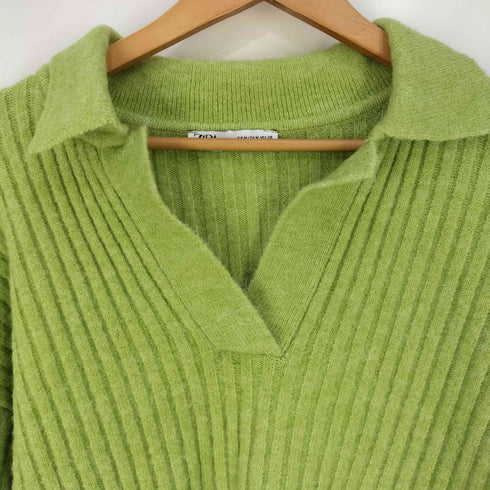 ザラ ZARA スキッパー リブニットポロシャツ レディース import:M