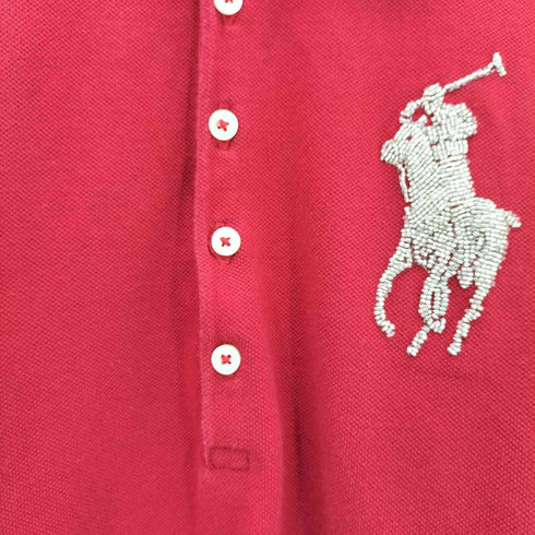 ラルフローレン RALPH LAUREN ビーズ ビッグポニー 刺繍 S/S ポロシャツ レディース import:L