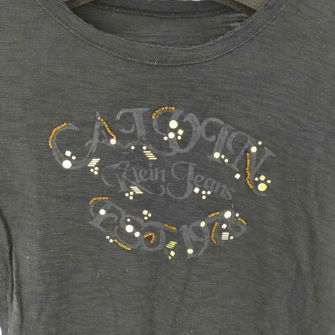 カルバンクラインジーンズ Calvin Klein Jeans ビーズ装飾 チビTシャツ タイトTシャツ レディース JPN:M