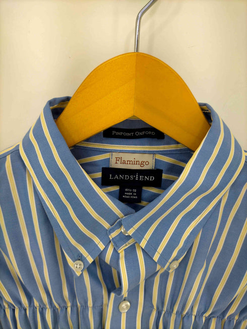 ランズエンド lands'end flamingo フロントフリルリメイクストライプ BDシャツ レディース 15 1/2-32