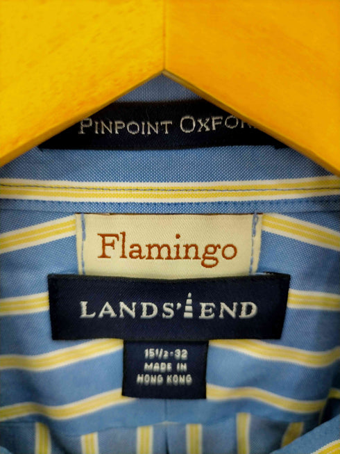 ランズエンド lands'end flamingo フロントフリルリメイクストライプ BDシャツ レディース 15 1/2-32