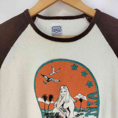 US RAGS USA製 パイル地 七分袖クルーネックTシャツ レディース import:S