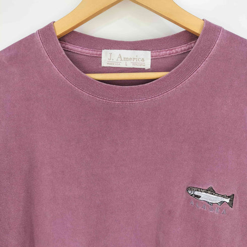 ジェイ アメリカ J.AMERICA USA製 ALASKA刺繍 フィッシュ 魚 クルーネックTシャツ メンズ import:L