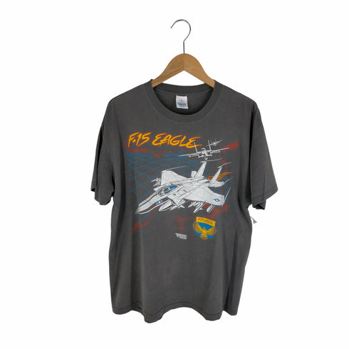 80S 88年© US AIR FORCE AMERICAN EAGLE F-15 EAGLE 戦闘機プリント クルーネックTシャツ 裾袖シングル USA製 メンズ JPN:XL