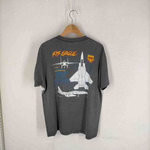80S 88年© US AIR FORCE AMERICAN EAGLE F-15 EAGLE 戦闘機プリント クルーネックTシャツ 裾袖シングル USA製 メンズ JPN:XL