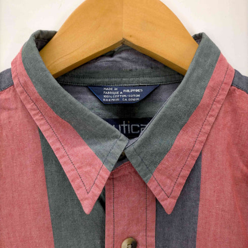 ノーティカ NAUTICA 90s ロゴ刺繍 ストライプ柄 長袖シャツ メンズ import:M
