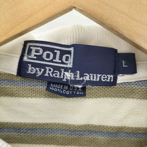ポロバイラルフローレン Polo by RALPH LAUREN USA製 ポニー刺繍 ボーダー S/S ポロ シャツ メンズ import:L