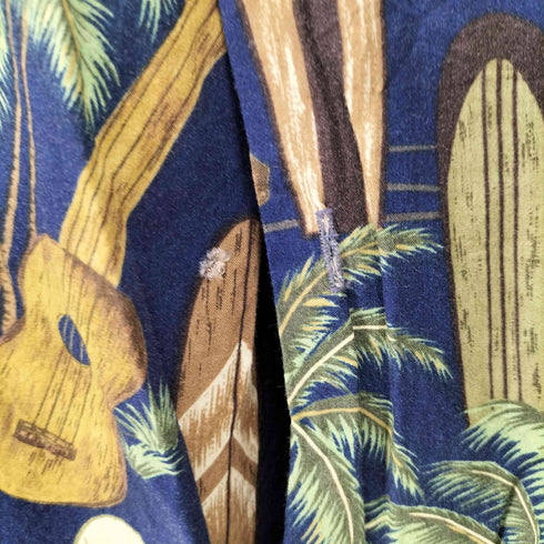 ダイヤモンドヘッド DIAMOND HEAD 90S ウクレレ サーフボード 総柄 レーヨン アロハ シャツ メンズ import:XL