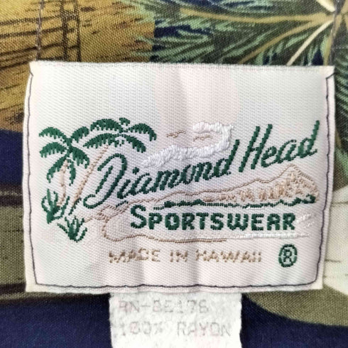 ダイヤモンドヘッド DIAMOND HEAD 90S ウクレレ サーフボード 総柄 レーヨン アロハ シャツ メンズ import:XL