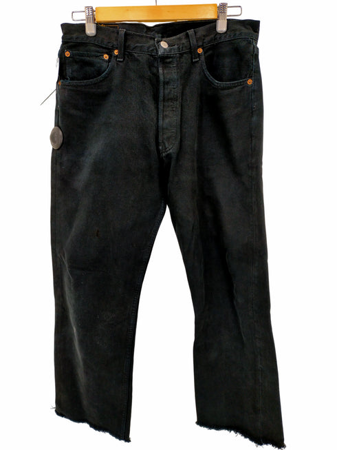 リーバイス Levis 90S 501 ユーロ 後染めブラックデニム カットオフ ボタン裏252刻印 97年製 メンズ 34×36