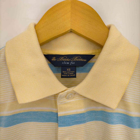 ブルックスブラザーズ BROOKS BROTHERS slim fit リネン混 ワンポイント ボーダーポロシャツ レディース import:XS