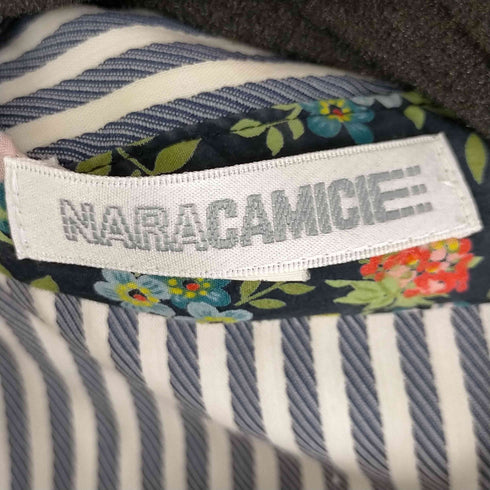 ナラカミーチェ NARACAMICIE ストライプ柄 フリル 長袖シャツ 襟裏花柄 レディース JPN:0
