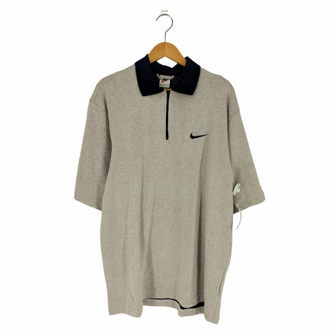 ナイキ NIKE 90s USA製 銀タグ ロゴ刺繍 ハーフジップ メッシュ ポロシャツ メンズ import:L
