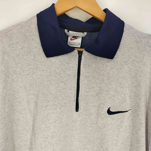 ナイキ NIKE 90s USA製 銀タグ ロゴ刺繍 ハーフジップ メッシュ ポロシャツ メンズ import:L