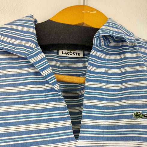 ラコステ LACOSTE ワンポイントロゴ刺繍スキッパー ボーダー半袖ワンピース レディース 38