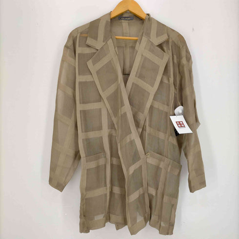 イッセイミヤケ ISSEY MIYAKE 筆タグ シルク100 チェック ダブル テーラードジャケット シアー レディース JPN:M