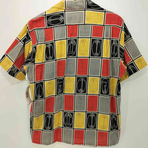 スターオブハリウッド STAR OF HOLLYWOOD 50S USA製 抽象画 ABSTRACT FACE 総柄 オープンカラーシャツ メンズ M